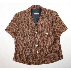 POSITIVE ATTITUDE - WOMEN'S BROWN PRINT SHORT SLEEVE BUTTON-UP TOP - SIZE M
